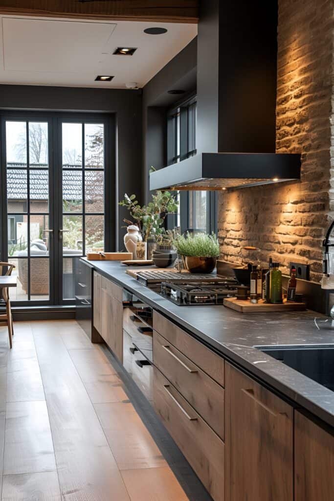 Sleek minimalist cozy cottage kitchen with Scandinavian design elements